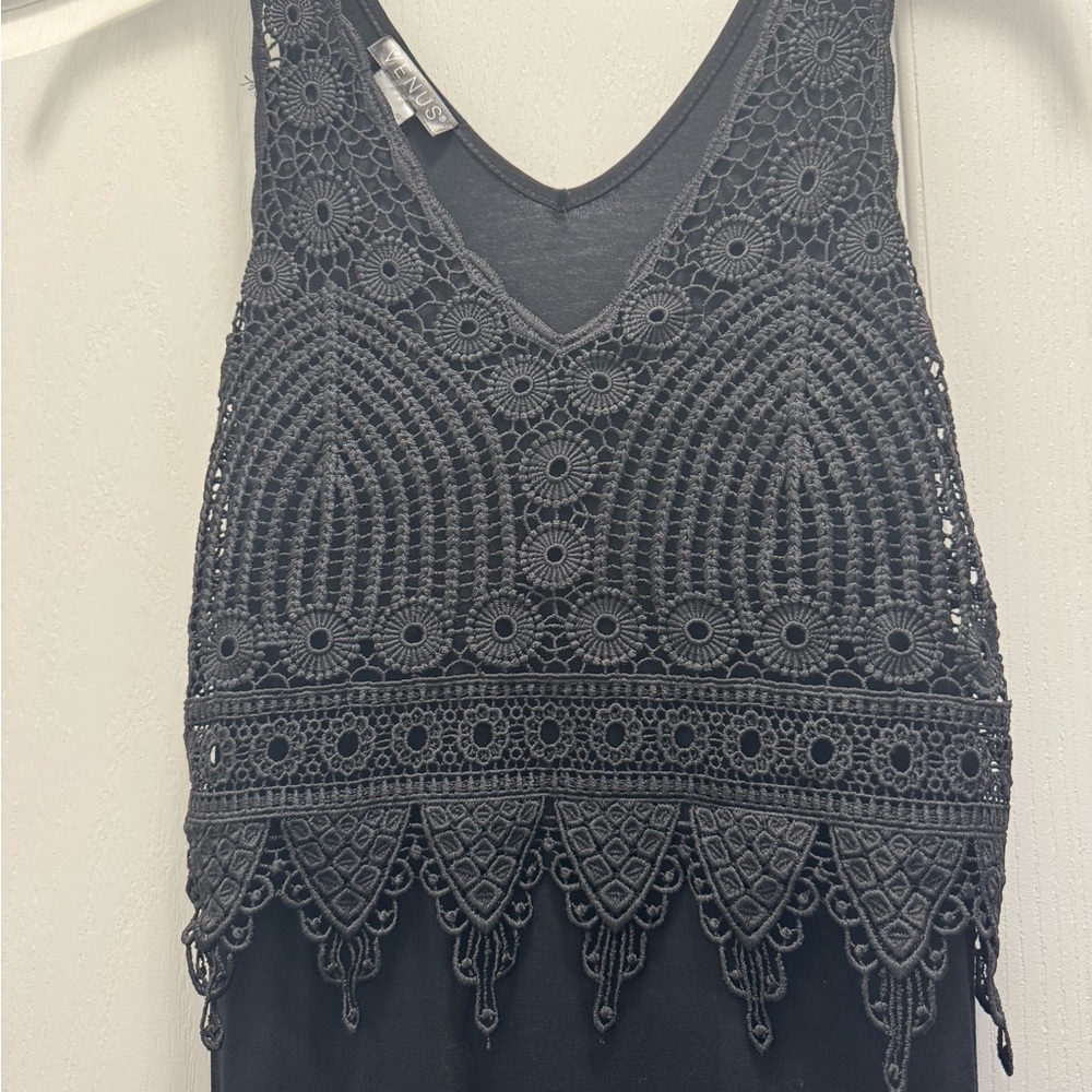 VENUS Black Crochet Maxi Dress